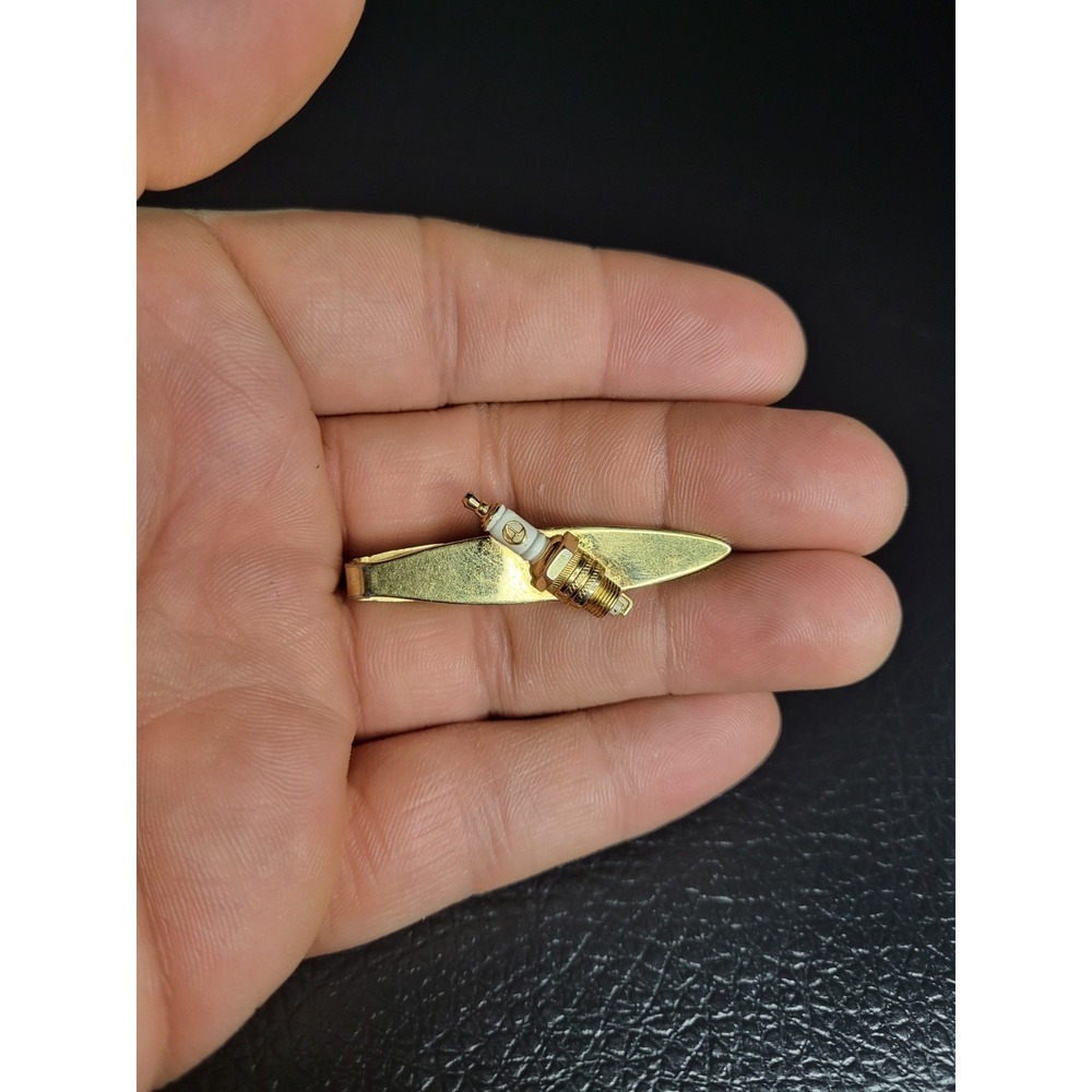 Vintage Quality Spark Plug Mechanics Speidel Gold Tone Metal Tie Clip